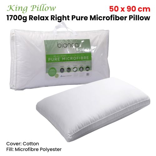 1700g Relax Right Pure Microfiber King Pillow 50 x 90cm by Bianca