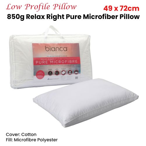 850g Relax Right Pure Microfiber Low Profile Standard Pillow 49 x 72cm by Bianca