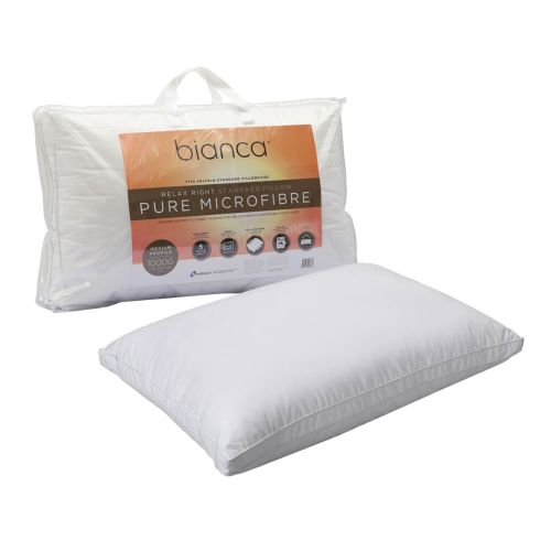 1000g Relax Right Pure Microfiber Medium Profile Standard Pillow 49 x 72cm by Bianca