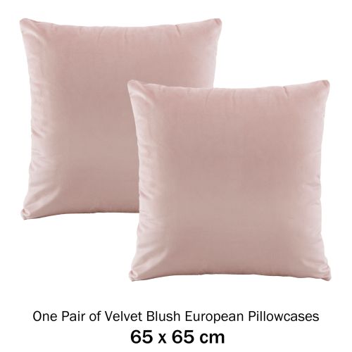 Pair of Vivid Coordinates Velvet Blush European Pillowcases by Bianca