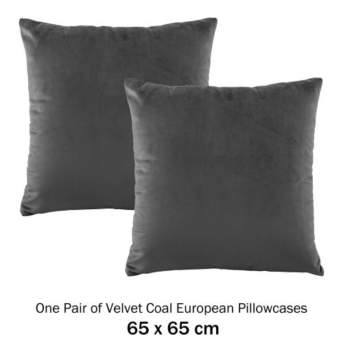 Pair of Vivid Coordinate Velvet Coal European Pillowcases by Bianca