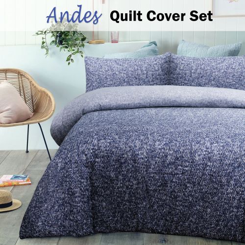 Andes Navy Quilt Cover Set by Big Sleep