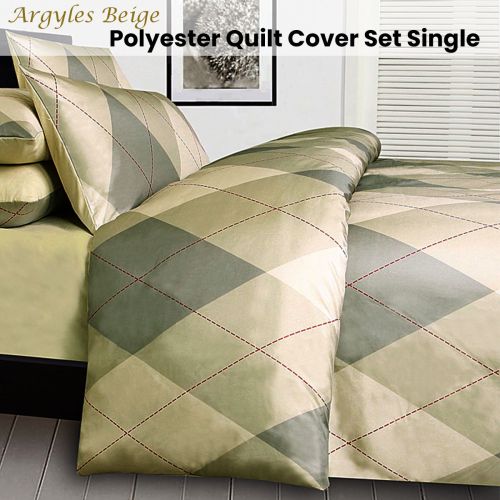  Argyles Beige Quilt Cover Set Single by Big Sleep