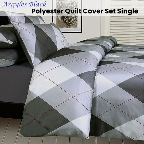 Argyles Black Quilt Cover Set Single by Big Sleep