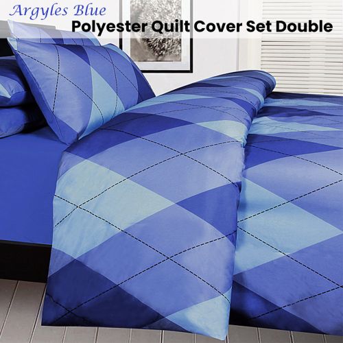 Argyles Blue Quilt Cover Set Double by Big Sleep