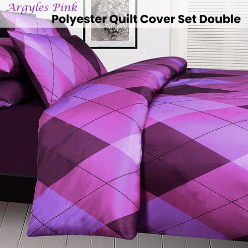 Argyles Pink Quilt Cover Set Double by Big Sleep