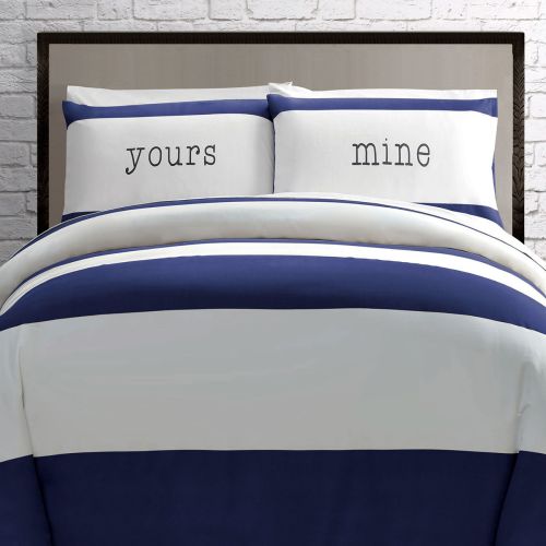 Yours Mine Navy Quilt Cover Set by Big Sleep