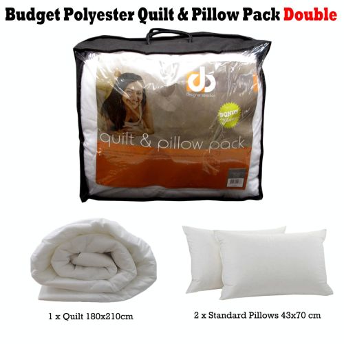 3 Pce Budget Polyester Summer 200GSM Quilt & Pillows Pack Double