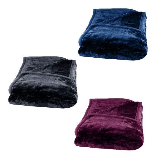 675gsm 2 Ply Solid Faux Mink Blanket Queen 200x240 cm