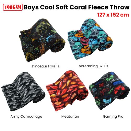 190GSM Boys Cool Ultra Soft Coral Fleece Throw 127 x 152cm