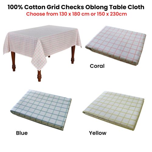 100% Cotton Grid Checks Oblong Table Cloth