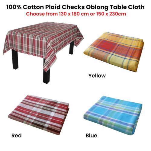 100% Cotton Plaid Checks Oblong Table Cloth