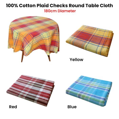 100% Cotton Plaid Checks Round Table Cloth 180cm Diameter
