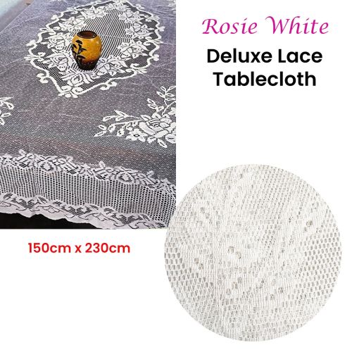 Rosie White Large Deluxue Lace Rectangle Tablecloth 150cm x 230cm 6 to 8 Seaters