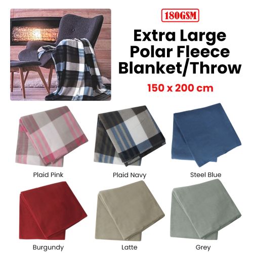 180GSM Extra Large Polar Fleece Throw Blanket 150 x 200cm