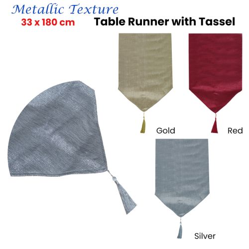 Metallic Texture Table Runner with Tassel 33 x 180 cm