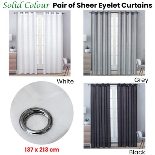 Pair of Solid Colour Sheer Eyelet Curtains 137 x 213 cm
