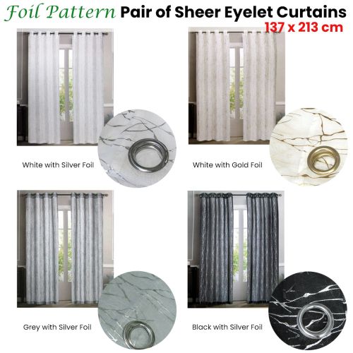 Pair of Foil Pattern Sheer Eyelet Curtains 137 x 213 cm