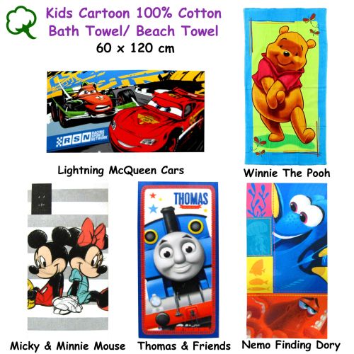Kids Disney Cartoon 100% Cotton Licensed Bath / Beach Towel 60 x 120 cm by Disney
