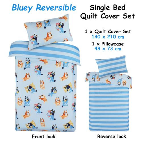 Bluey Bingo Reversible Striped Licensed Quilt Cover Set Single by Caprice