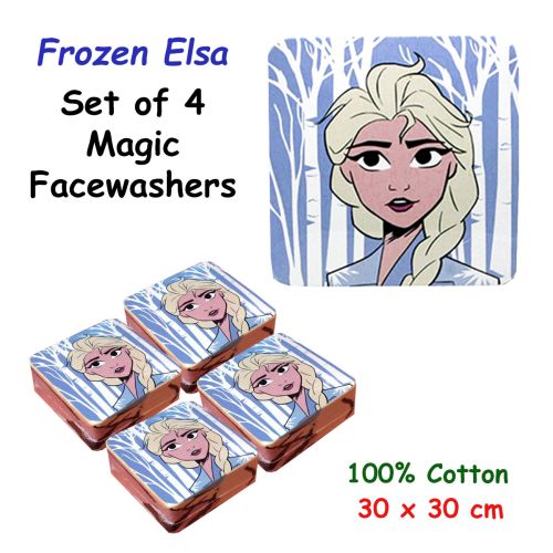 Frozen Elsa Set of 4 Cotton Licensed Magic Facewashers 30 x 30 cm by Caprice