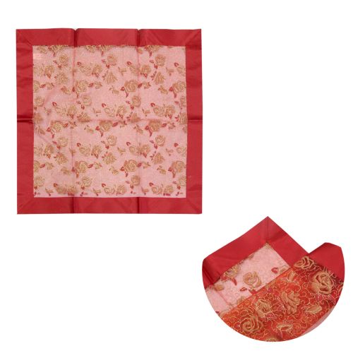 Christmas Red Rosie Sheer Organza Glitter Table Cloth Topper 90 x 90 cm