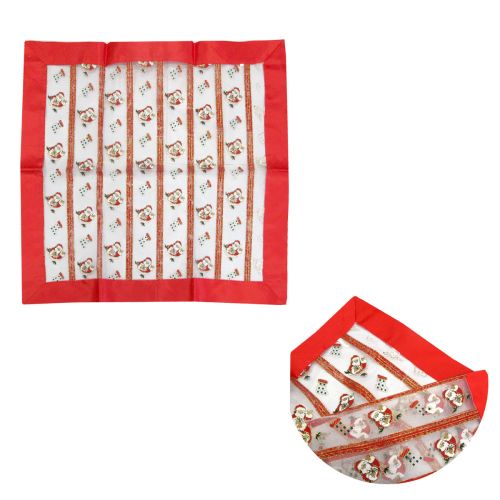 Christmas Red Santa Sheer Organza Glitter Table Cloth Topper 90 x 90 cm
