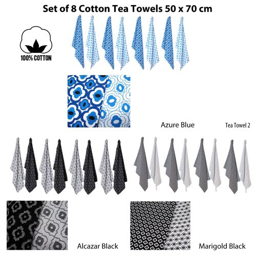 Set of 8 100% Cotton Tea Towels 50 x 70 cm