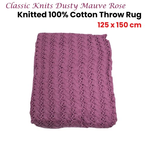 Classic Knits Rose Knitted 100% Cotton Throw Rug 125 x 150cm