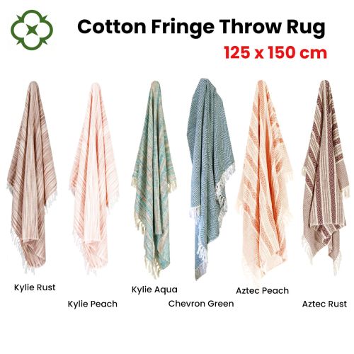 100% Cotton Fringe Throw Rug 125 x 150 cm