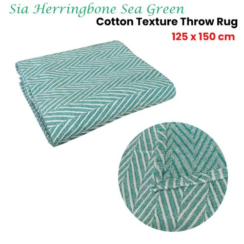 Sia Herringbone Sea Green 100% Cotton Texture Throw Rug 125 x 150 cm