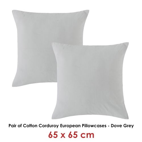 Pair of Dove Grey Cotton Corduroy European Pillowcases by Vintage Design Homewares