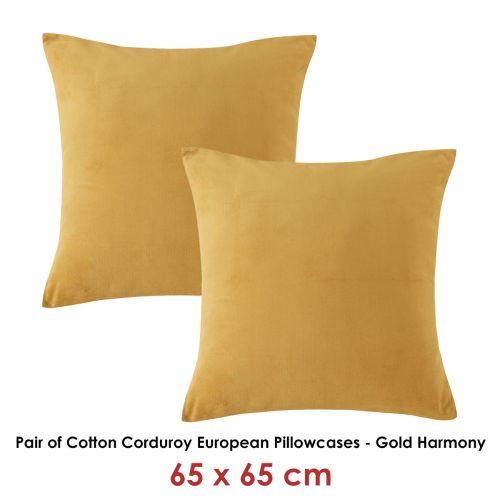 Pair of Gold Harmony Cotton Corduroy European Pillowcases by Vintage Design Homewares