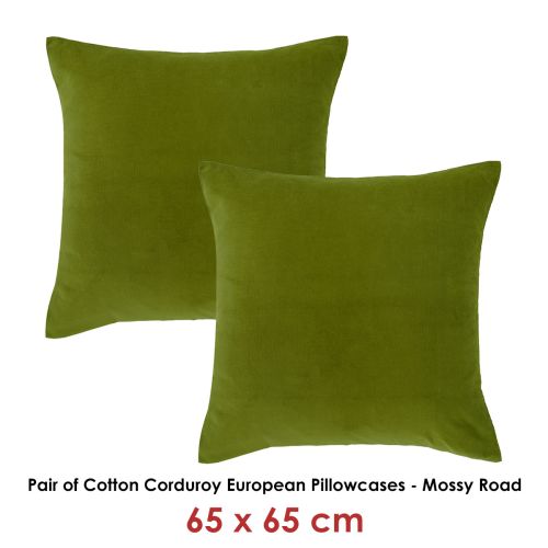 Pair of Mossy Road Cotton Corduroy European Pillowcases by Vintage Design Homewares