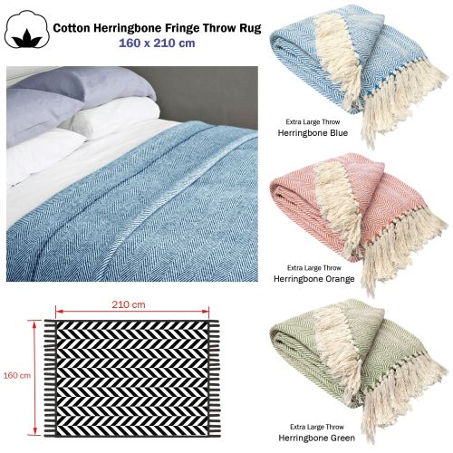 Cotton Herringbone Extra Large Throw Rug 160 x 210 + 10 cm