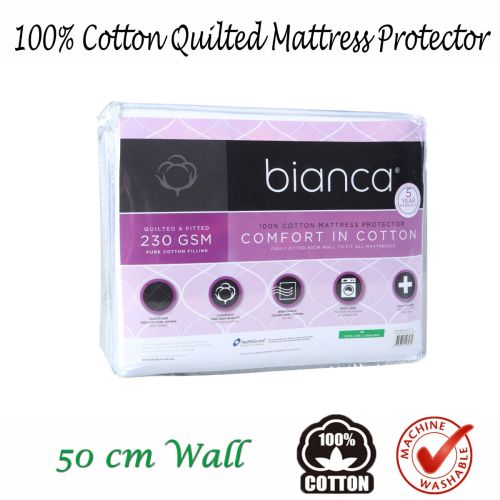 100% Cotton Natural Quilted Mattress Protector by Bianca