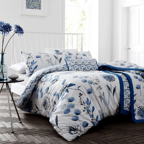 Ink Floral Blue Cotton Rich Quilt Cover Set