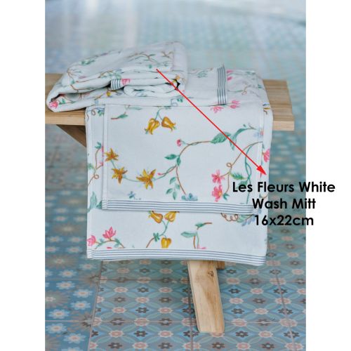 Les Fleurs White Bath Towel or Wash Mitt by PIP Studio