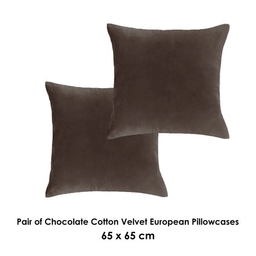 Pair of Cotton Velvet European Pillowcases Chocolate by Vintage Design Homewares