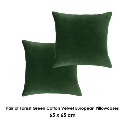 Pair of Cotton Velvet European Pillowcases Forest Green by Vintage Design Homewares