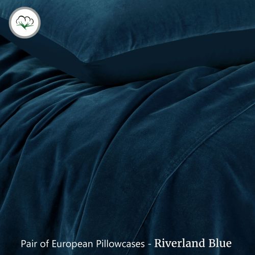 Cotton Velvet Quilt Cover Set Riverland Blue by Vintage Design Homewares