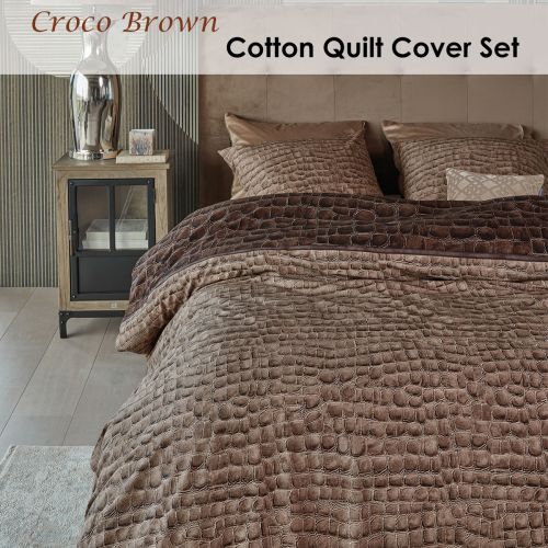 Croco Brown Cotton Quilt Cover Set by Rivièra Maison