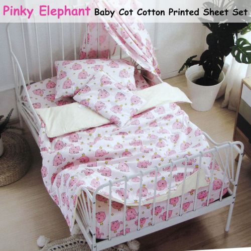 Pinky Elephant Baby 100% Cotton Printed Sheet Set Cot Size