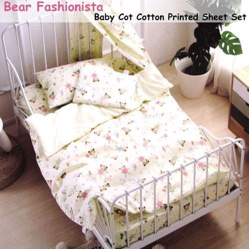 Bear Fashionista Baby 100% Cotton Printed Sheet Set Cot Size
