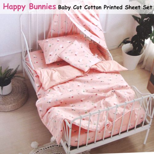 Happy Bunnies Baby 100% Cotton Printed Sheet Set Cot Size