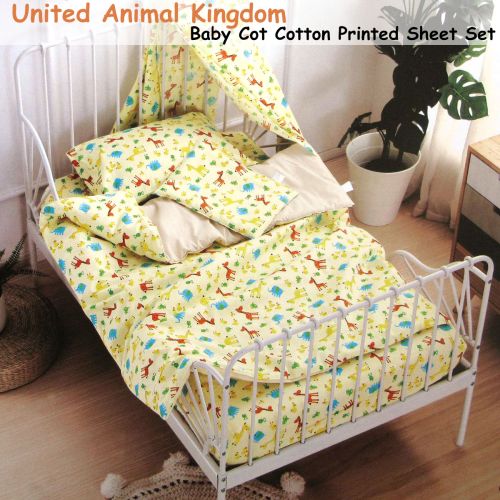 United Animal Kingdom Baby 100% Cotton Printed Sheet Set Cot Size