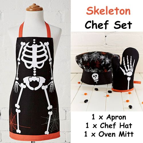 Set of 3 Skeleton Halloween Children Kids Kitchen Chef Set by Cubby House Kids