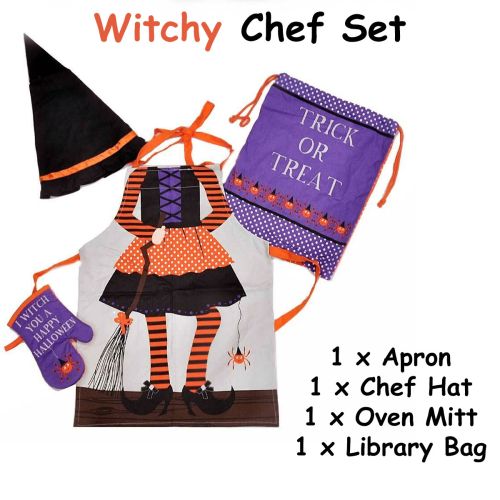 Set of 4 Witchy Children Kids Halloween Kitchen Chef Set by Cubby House Kids