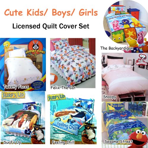 Cute Kids Boys Girls Licensed Quilt Cover Set Single