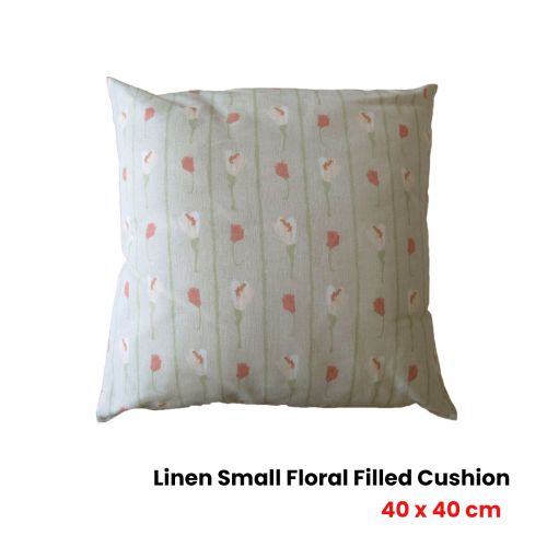 Daisy Small Floral Linen Cotton Cover Filled Square Cushion 40 x 40 cm